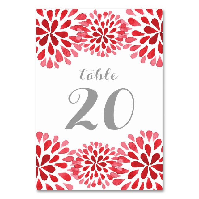 Red Watercolor Chrysanthemum Table Number Card (Front)