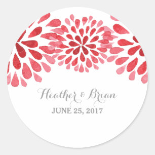 Red Watercolor Chrysanthemum Wedding Stickers