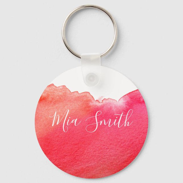 Red watercolor cute girl gift name keychain (Front)
