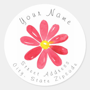 'Red Watercolor Daisy 2' Address Label