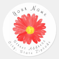 'Red Watercolor Daisy' Address Label