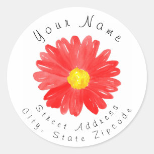 'Red Watercolor Daisy' Address Label