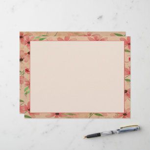 Red Watercolor Daisy Field Vintage Letterhead