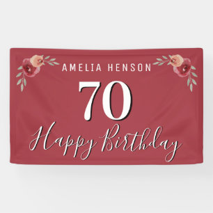Red Watercolor Floral 70th Birthday Banner