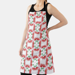 Red watercolor Floral all over print apron