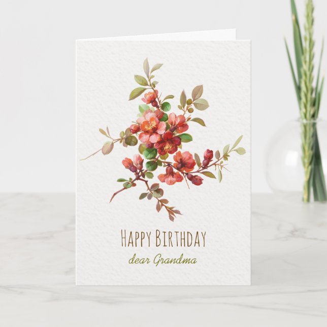 Red watercolor flowers CC0147 Happy Birthday Card (Front)