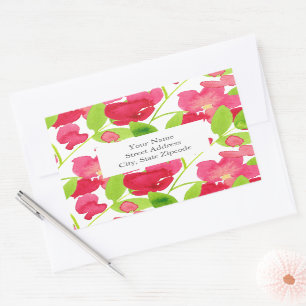 Red Watercolor Flowers  Labels