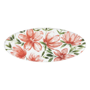 Red Watercolor Flowers Name Tag