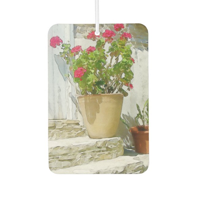 Red watercolor geranium air freshener (Front)