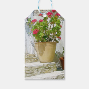 Red watercolor geranium gift tags