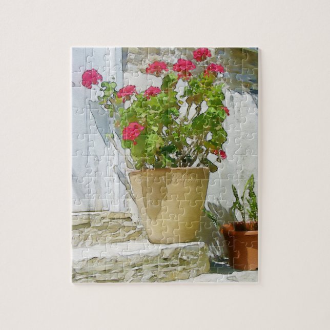 Red watercolor geranium jigsaw puzzle (Vertical)