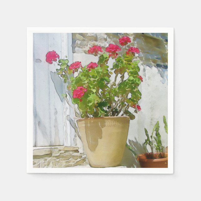 Red watercolor geranium napkin (Front)