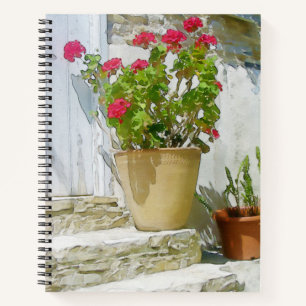 Red watercolor geranium notebook