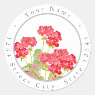 Red Watercolor Geraniums 2 Labels