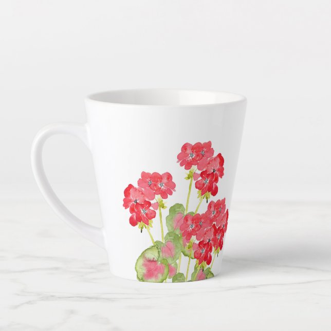 Red Watercolor Geraniums 2 Latte Mug (Left)