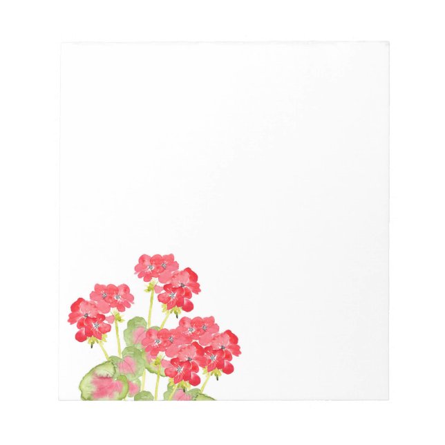 Red Watercolor Geraniums 2 Notepad (Front)