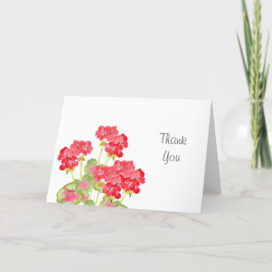 Red Watercolor Geraniums 2 Thank You Card
