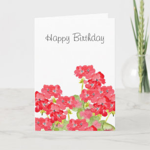Red Watercolor Geraniums Card
