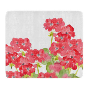 Red Watercolor Geraniums Cutting Board