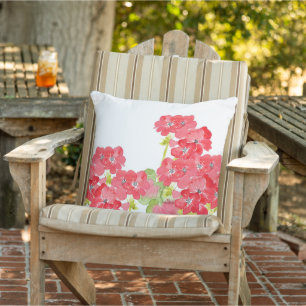 Red Watercolor Geraniums Outdoor Pillow