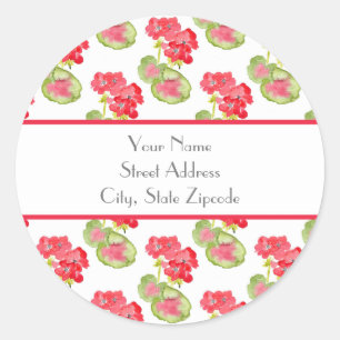 'Red Watercolor Geraniums Pattern'  Labels