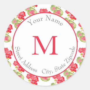 'Red Watercolor Geraniums Pattern'  Labels