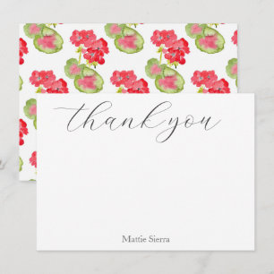 Red Watercolor Geraniums Pattern Thank You Card