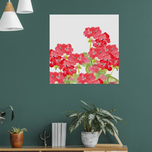 Red Watercolor Geraniums Poster (Living Room 1)