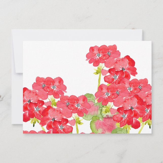 Red Watercolor Geraniums Thank You Card (Back)