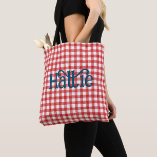 Red Watercolor Gingham Personalized Tote Bag