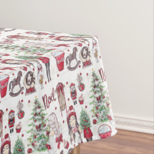 Red Watercolor Hand Painted Christmas elements Tablecloth