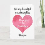 Red Watercolor Heart 17th Birthday Card<br><div class="desc">A watercolor heart 17th birthday card for granddaughter,  daughter,  goddaughter,  etc. This modern 17th birthday card can be easily personalized on the front of the card with her name. The inside card message can also be edited. This would make a great birthday card keepsake for her seventeenth birthday.</div>
