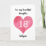 Red Watercolor Heart 18th Birthday Card<br><div class="desc">A personalized watercolor heart 18th birthday card for daughter,  granddaughter,  niece,  etc. This red watercolor heart eighteenth birthday card can be easily personalized with the birthday recipient's name. The inside card message can also be edited. This would make a great birthday card keepsake for her 18th birthday.</div>