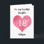 Red Watercolor Heart 18th Birthday Card<br><div class="desc">A personalized watercolor heart 18th birthday card for daughter,  granddaughter,  niece,  etc. This red watercolor heart eighteenth birthday card can be easily personalized with the birthday recipient's name. The inside card message can also be edited. This would make a great birthday card keepsake for her 18th birthday.</div>