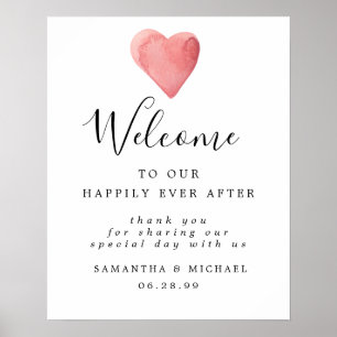 Red Watercolor Heart Elegant Wedding Welcome Sign