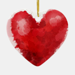 Red watercolor heart gothic girl valentine ceramic ornament