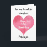 Red Watercolor Heart Happy 10th Birthday Card<br><div class="desc">A watercolor heart 10th birthday card for daughter,  granddaughter,  niece,  etc. The front of this tenth birthday card features a watercolor red heart,  which you can personalize for the birthday girl. The inside reads a sweet birthday sentiment which can also be personalized for her.</div>