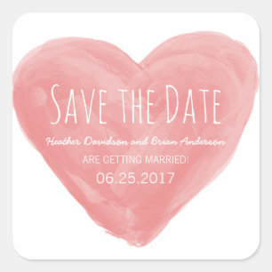 Red Watercolor Heart Save the Date Stickers