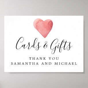 Red Watercolor Heart Wedding Cards and Gifts Sign