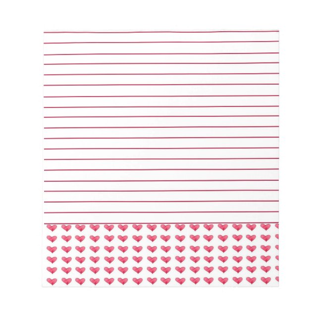 Red Watercolor Hearts Lined Notepad (Front)