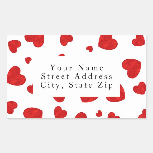 Red Watercolor Hearts Pattern 2 Labels (Front)