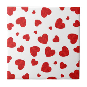 Red Watercolor Hearts Pattern 2  Tile