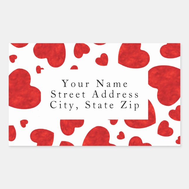 Red Watercolor Hearts Pattern Labels (Front)