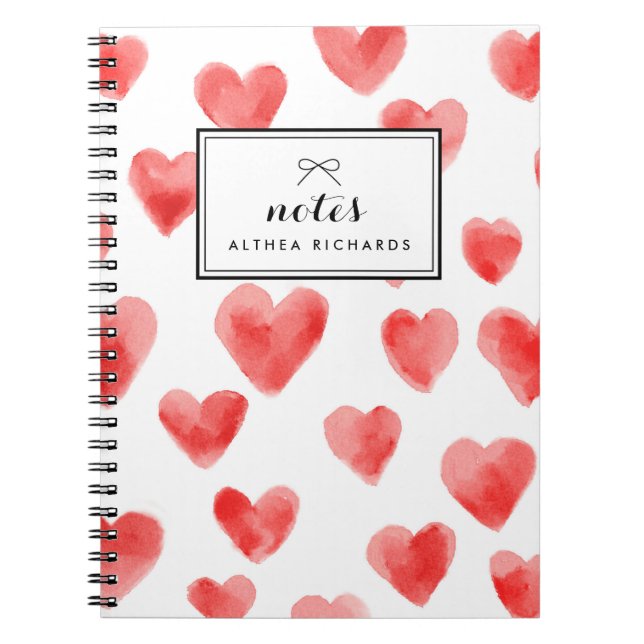Red Watercolor Hearts Pattern Personalized Notebook (Front)