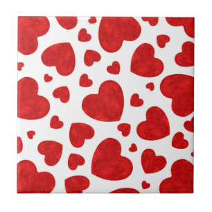 Red Watercolor Hearts Pattern   Tile
