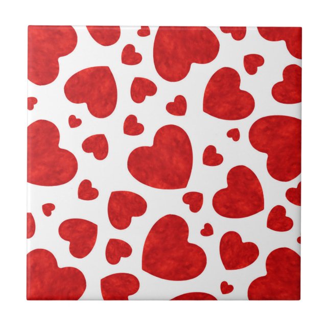 Red Watercolor Hearts Pattern   Tile (Front)
