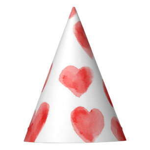 Red Watercolor Hearts Pattern Valentine's Day Party Hat
