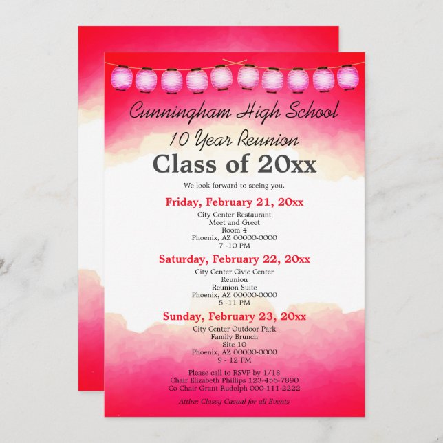 Red Watercolor High School Class Reunion Template (Front/Back)