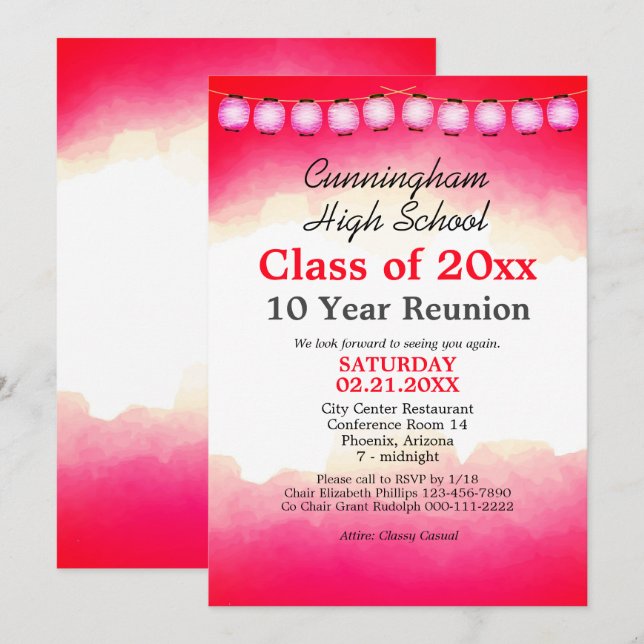 Red Watercolor High School Class Reunion Template (Front/Back)