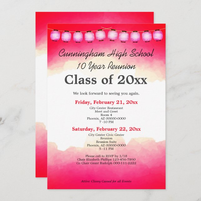 Red Watercolor High School Class Reunion Template (Front/Back)